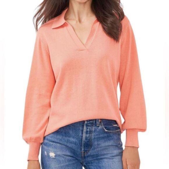 Vince Camuto Collared Pullover Sweater Women’s‎ S Peach Knit Cotton Blend Top - Picture 1 of 7